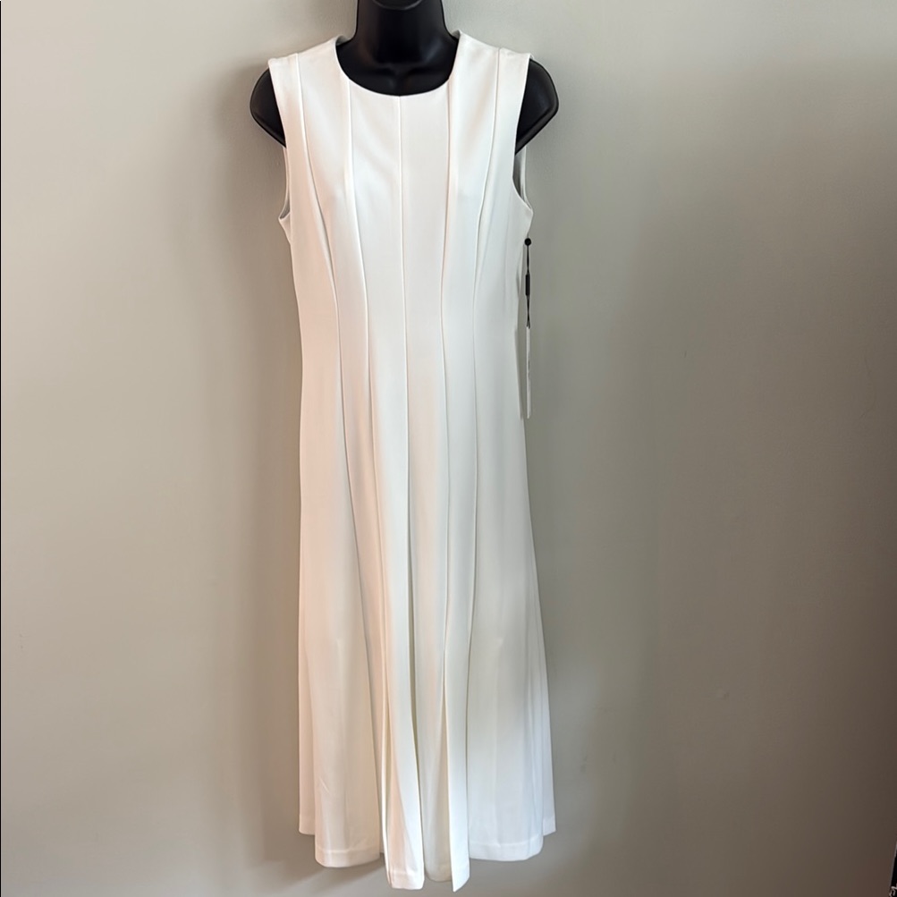 Calvin Klein Sleeveless White Pleated Midi Dress